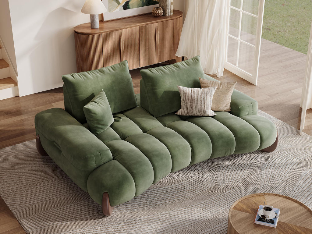 POVISON Arlo 85.2'' Oversized Curved Velvet Loveseat, 2 Seater, Beige