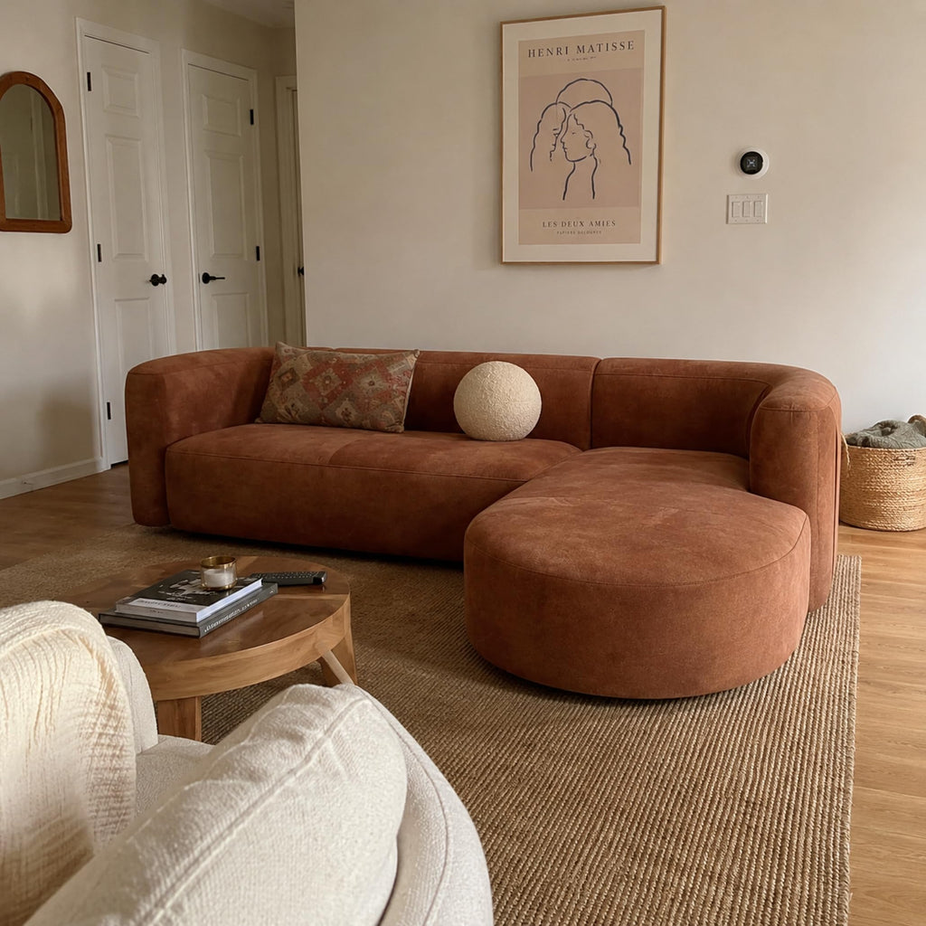 Acanva Mellow Modern Tight Curved Back Velvet Sofa, 4 Seater Modular