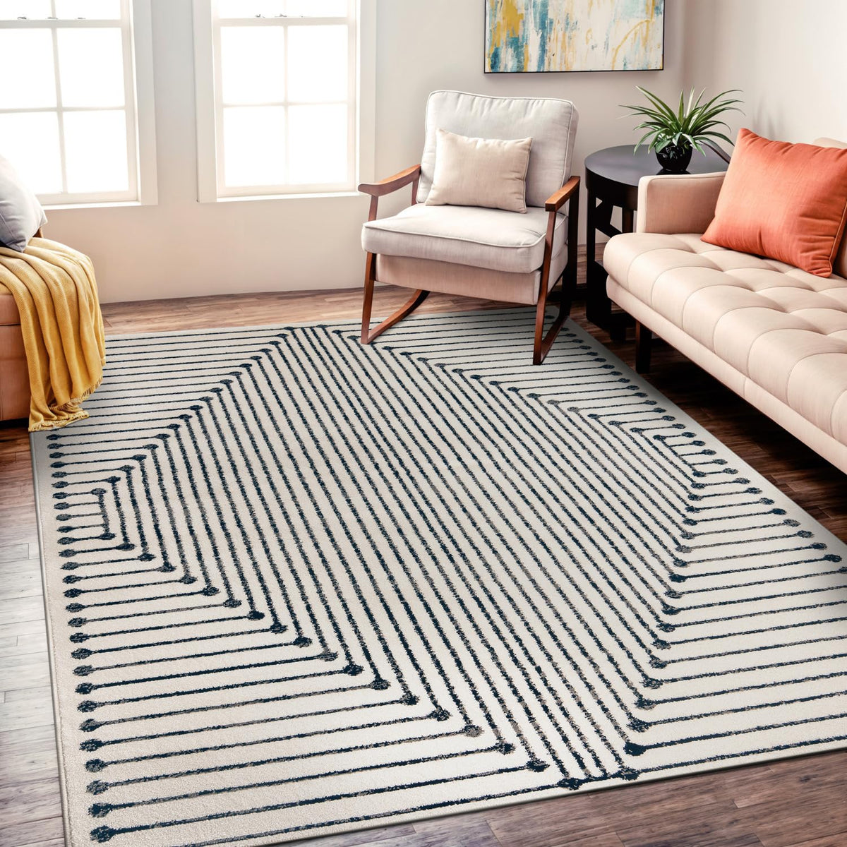 Rugshop Contemporary Bohemian Stripe Area Rug 7'10" x 10' Black