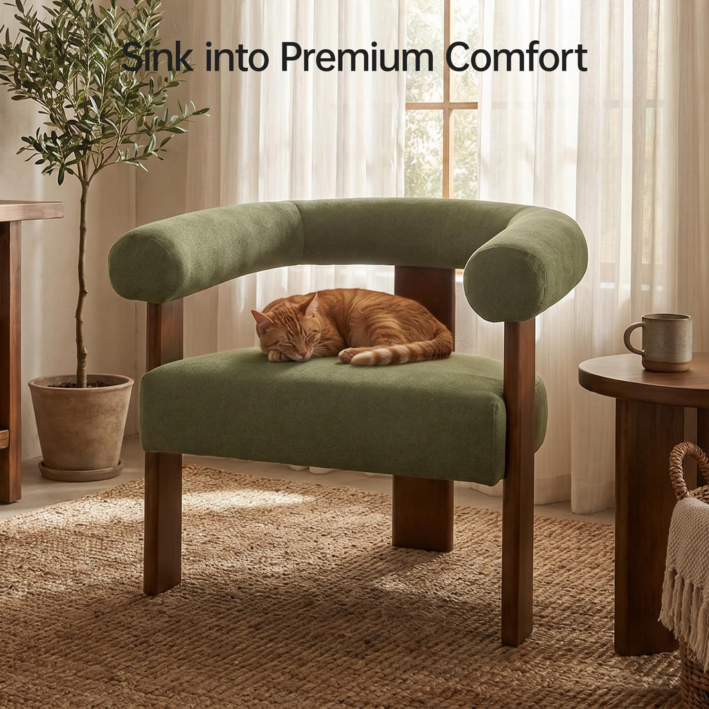 VKNOW Barrel Accent Chairs Set of 2 with Armrests and Rubberwood Legs