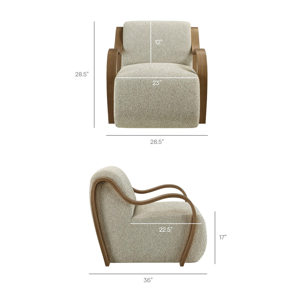 Modway Atrium Boucle Upholstered Lounge Chair in Cream with Sculptural Bentwood