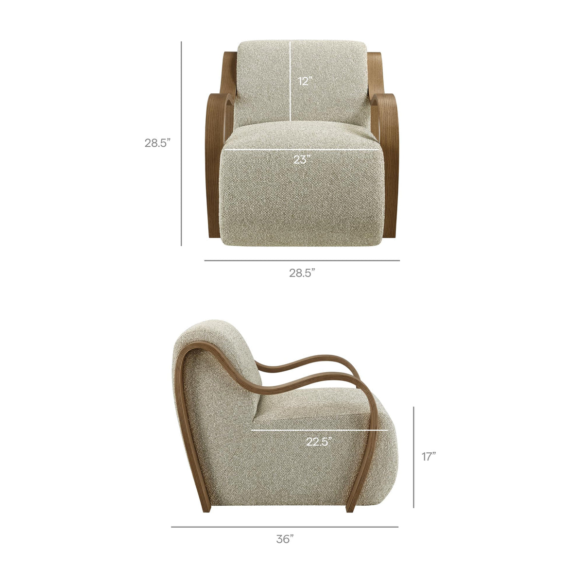Modway Atrium Boucle Upholstered Lounge Chair in Cream with Sculptural Bentwood