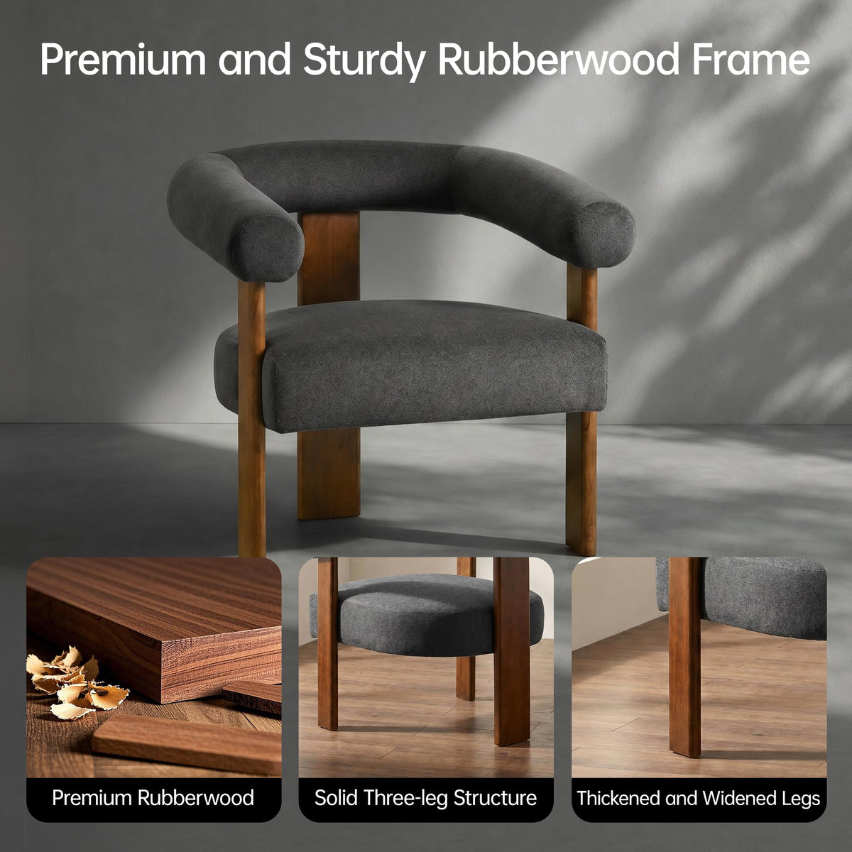 VKNOW Barrel Accent Chairs Set of 2 with Armrests and Rubberwood Legs
