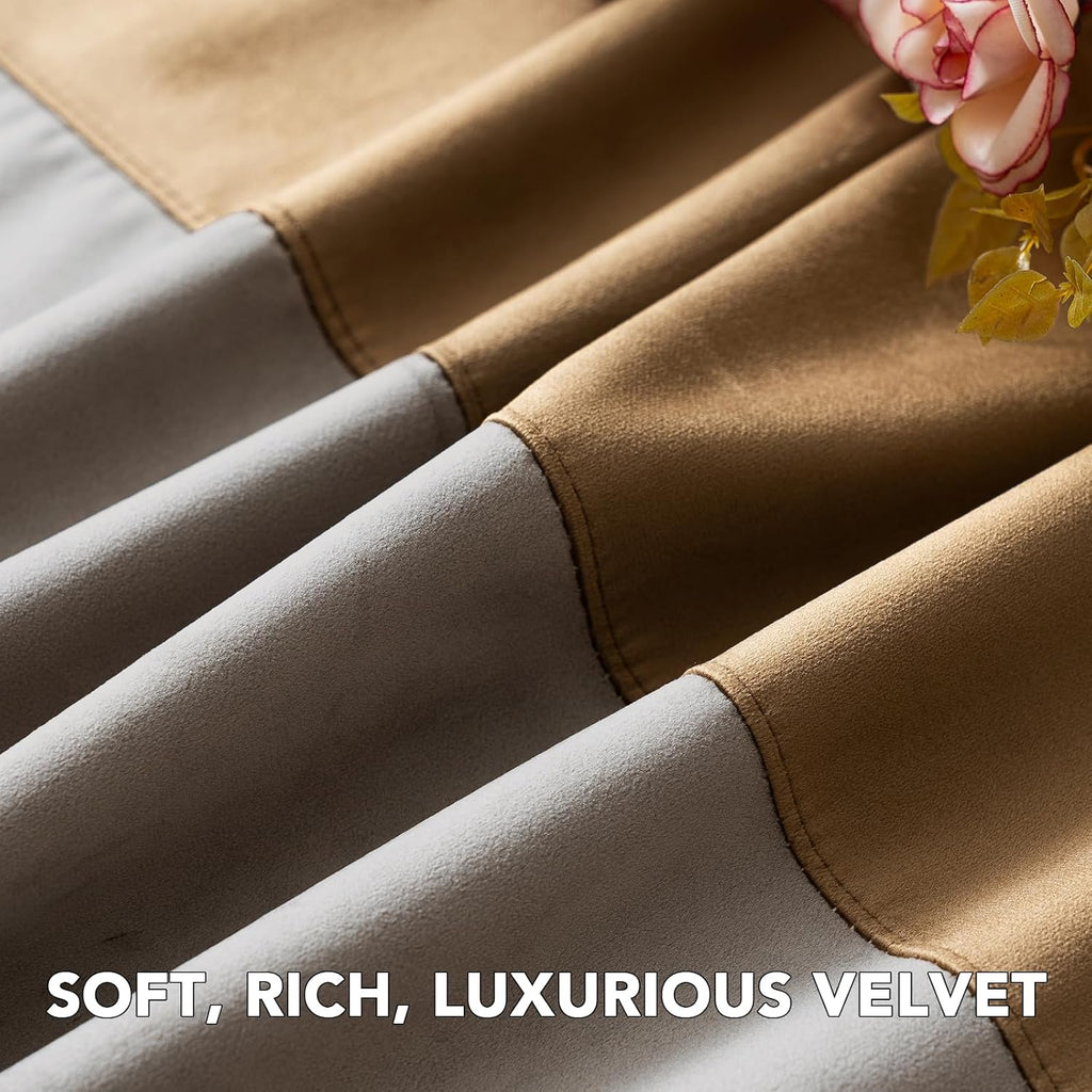 Velvet Color-Block Curtain Set