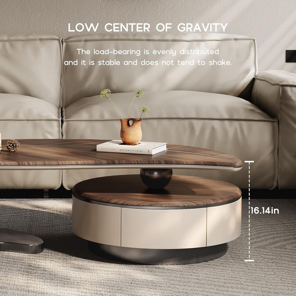 Leaf-Shaped Coffee Table with Two Drawers