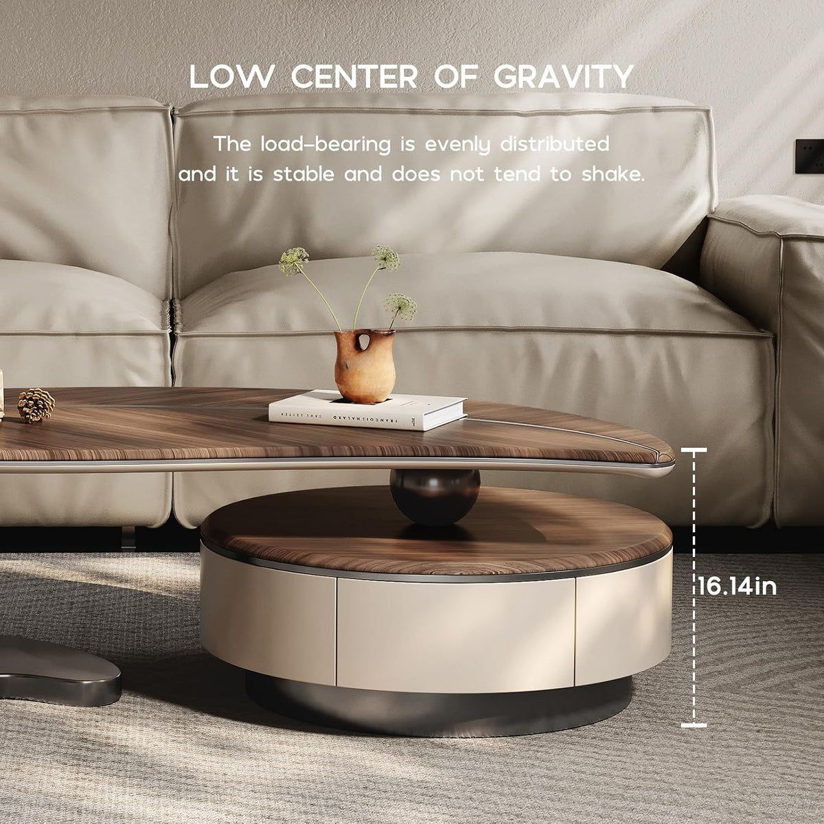 Leaf-Shaped Coffee Table with Two Drawers