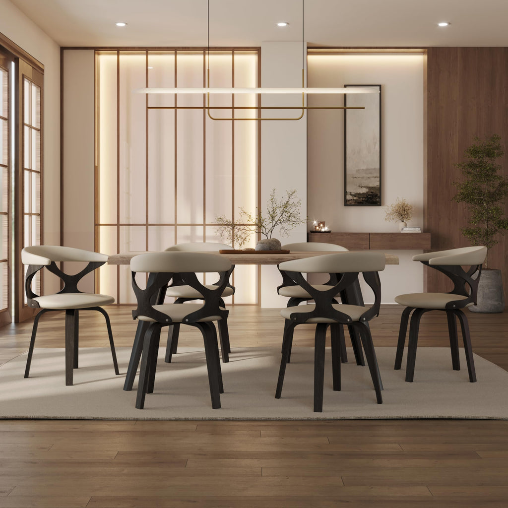 LeisureMod Klyne Leather Dining Chair with Poplar Wood Frame – Mid-Century Wooden