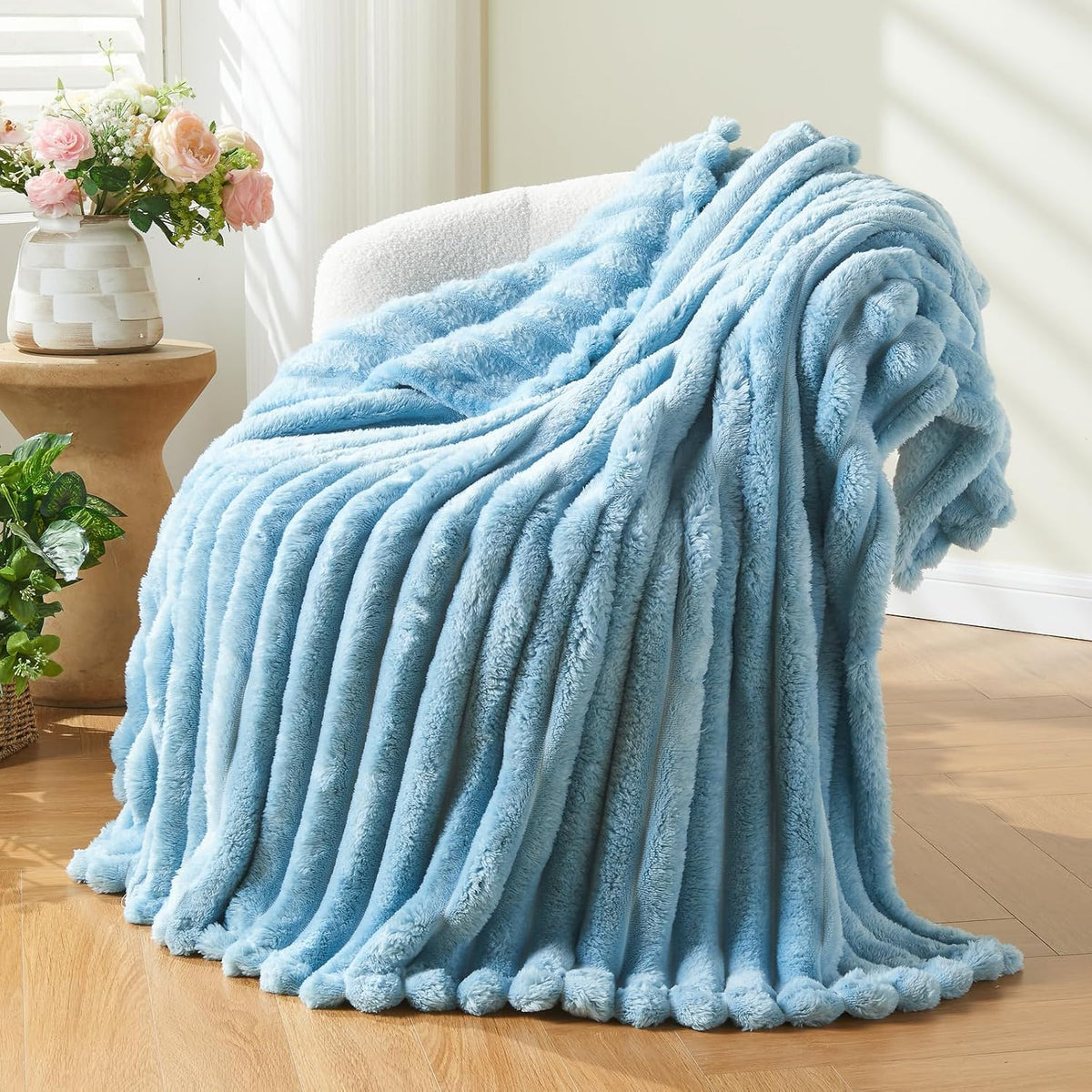 Ribbed Fleece Throw Blanket