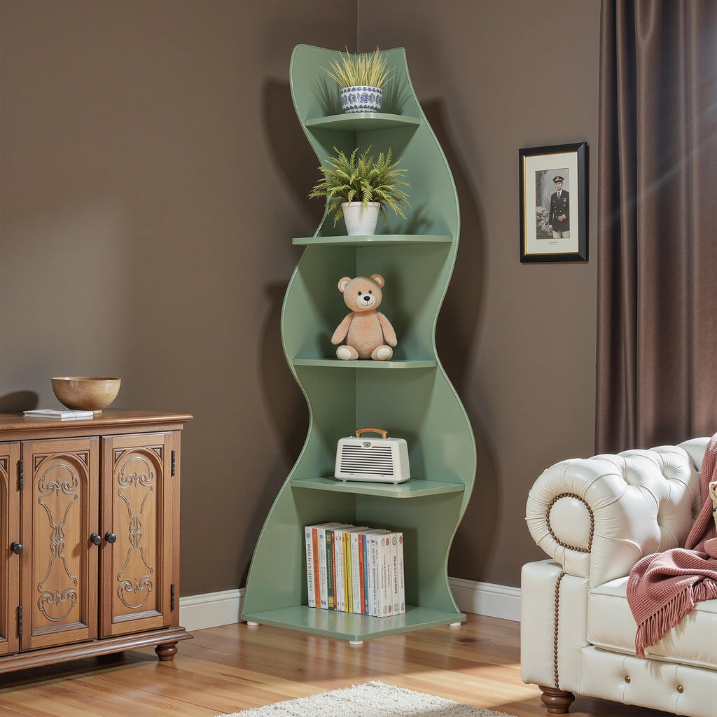 Bookcase Freestanding 71.3" Modern Book Case Display Shelf Tall Bookshelf with S-Shaped Pattern for Bedroom, Home Office, and Living Room, Black