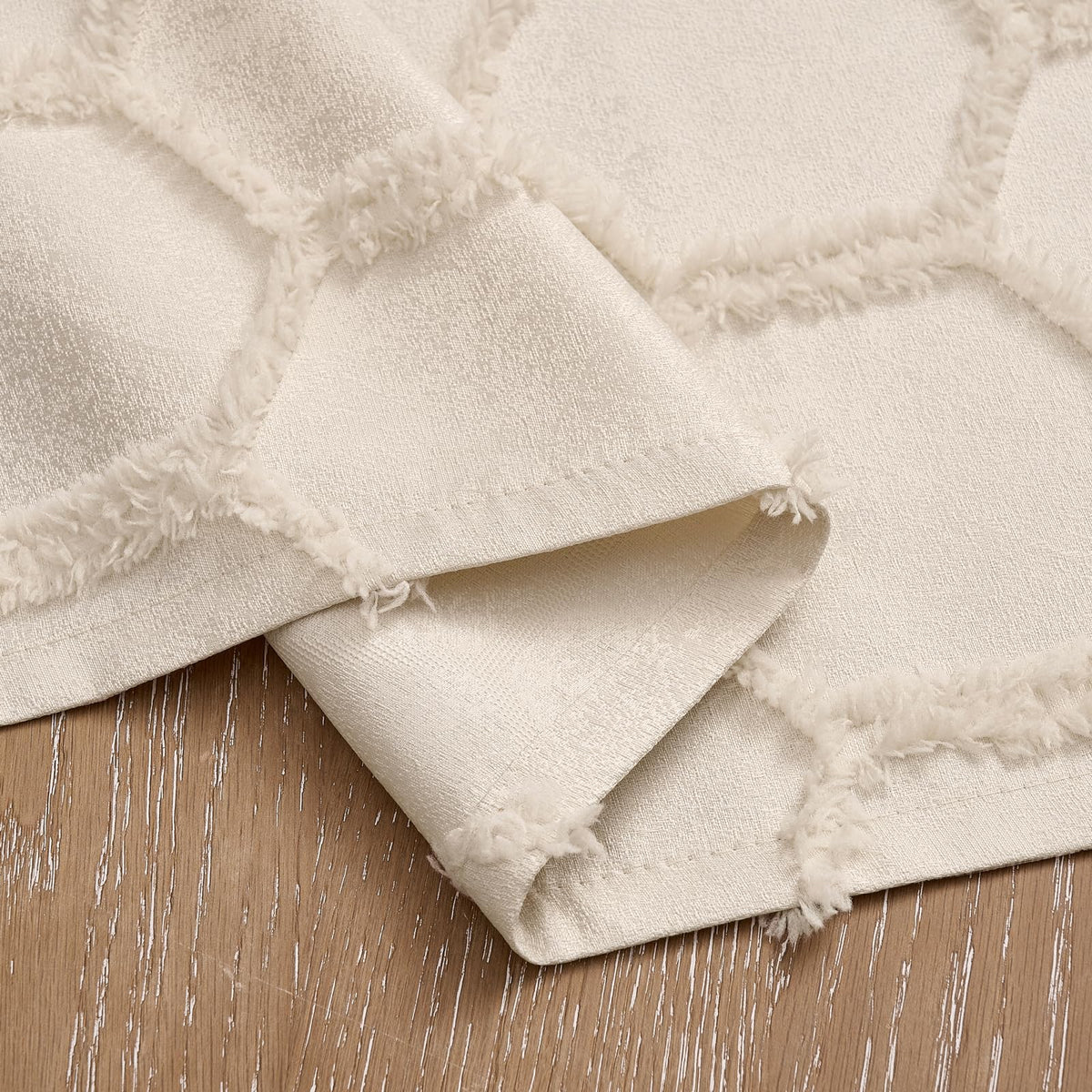 Cream Beige Geometric Jacquard Curtains, Set of Two