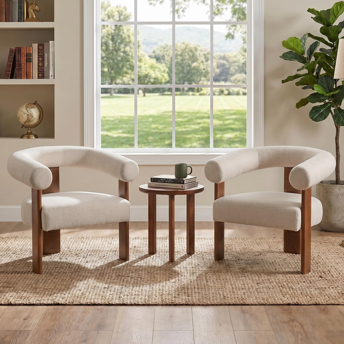 Usaint Upholstered Barrel Accent Chair with Walnut Wood Legs and Armrests