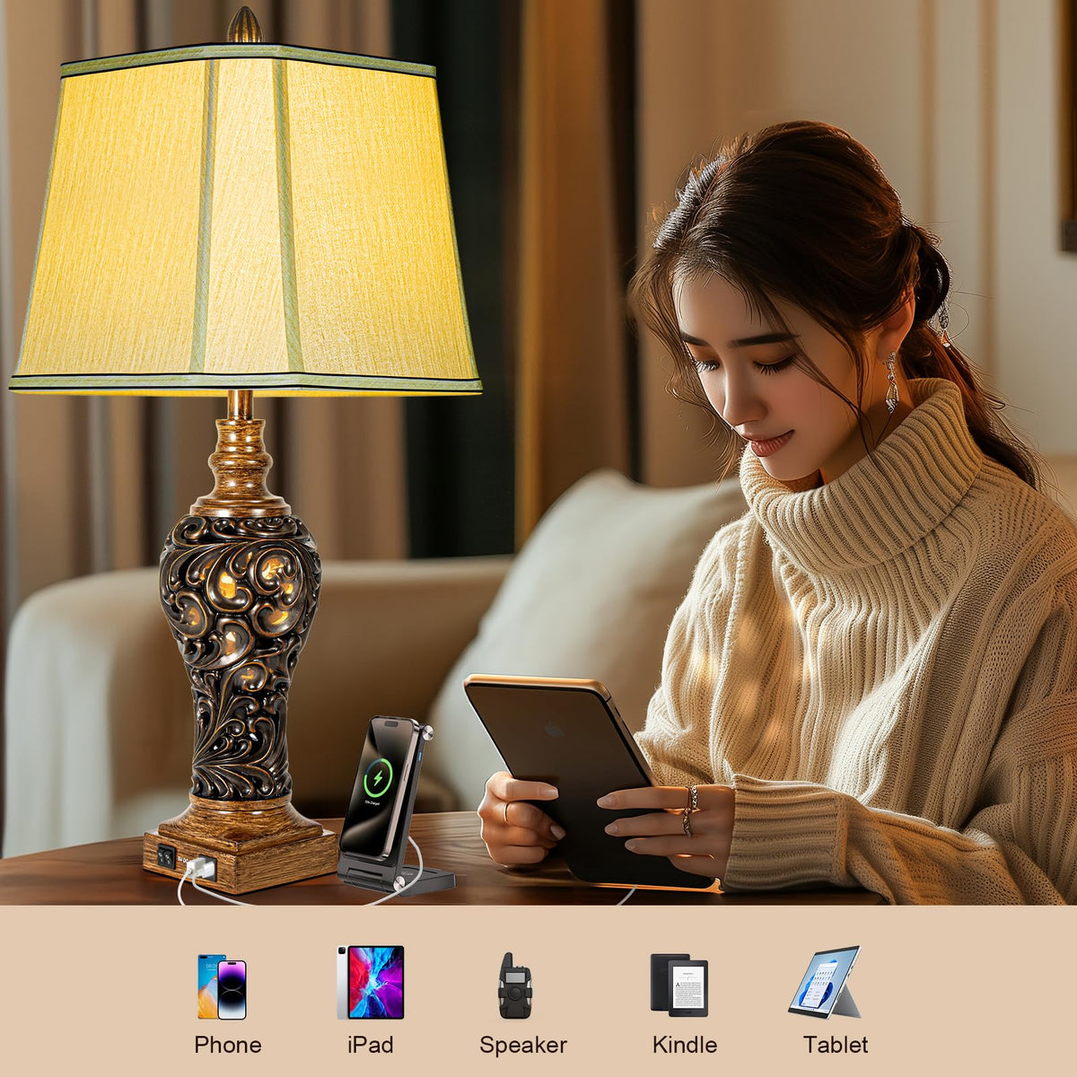 28.5" Farmhouse Table Lamp Set with Nightlights