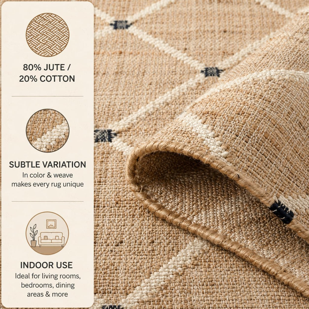 FRELISH DECOR Hand Woven Jute Area Rug 8'x10'- Geometric Design (Natural)