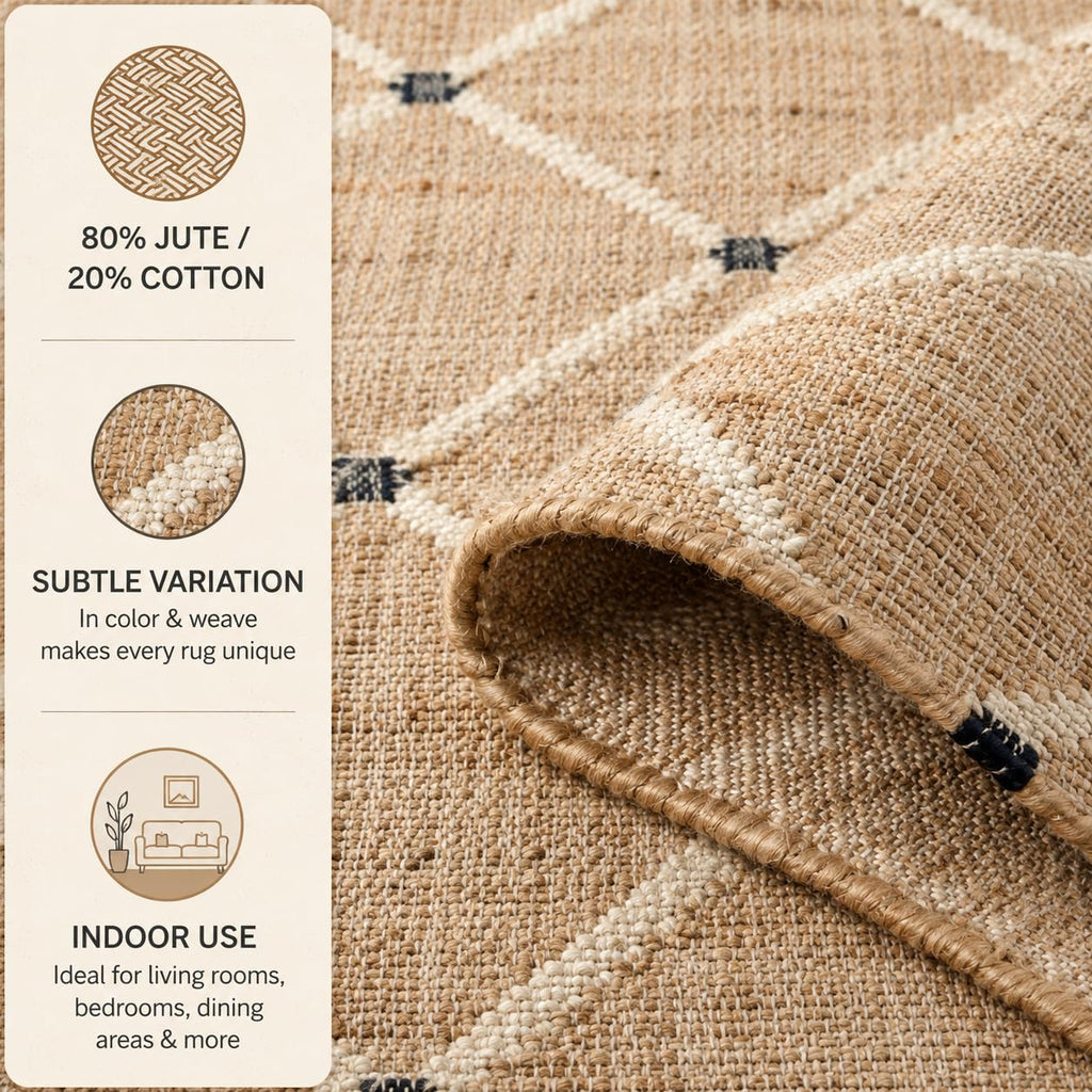FRELISH DECOR Hand Woven Jute Area Rug 8'x10'- Geometric Design (Natural)
