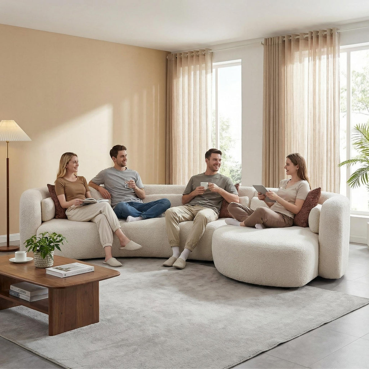 102.36" Curved Sectional Sofa, Gray Velvet 4-Seat Couch