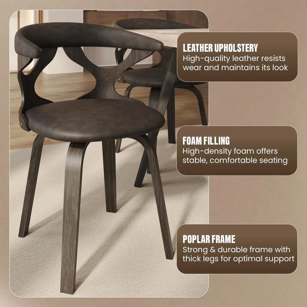 LeisureMod Klyne Leather Dining Chair with Poplar Wood Frame – Mid-Century Wooden