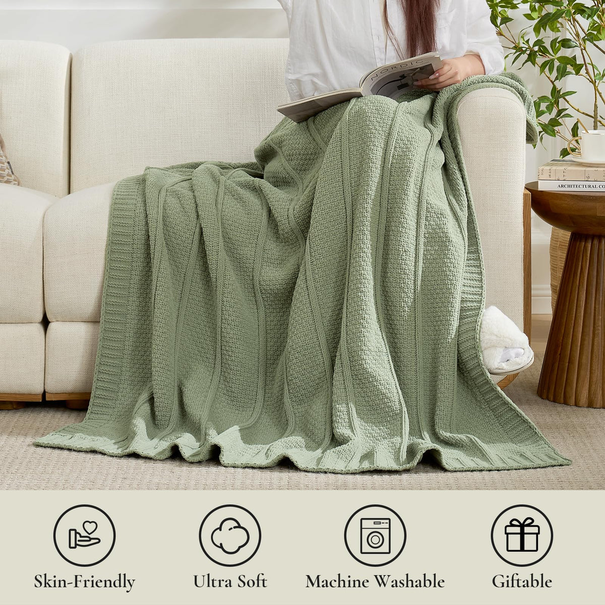 Moss-Stitch Chenille Throw Blanket