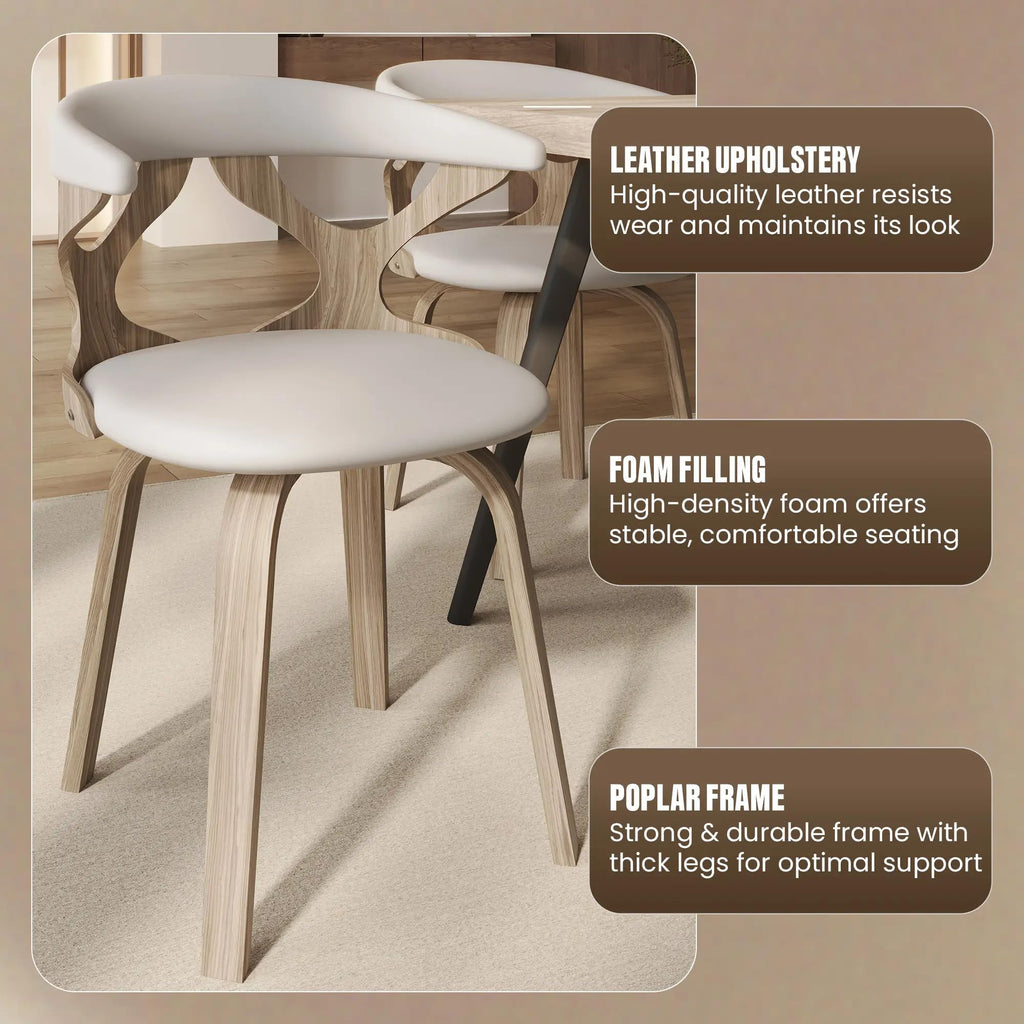 LeisureMod Klyne Leather Dining Chair with Poplar Wood Frame – Mid-Century Wooden