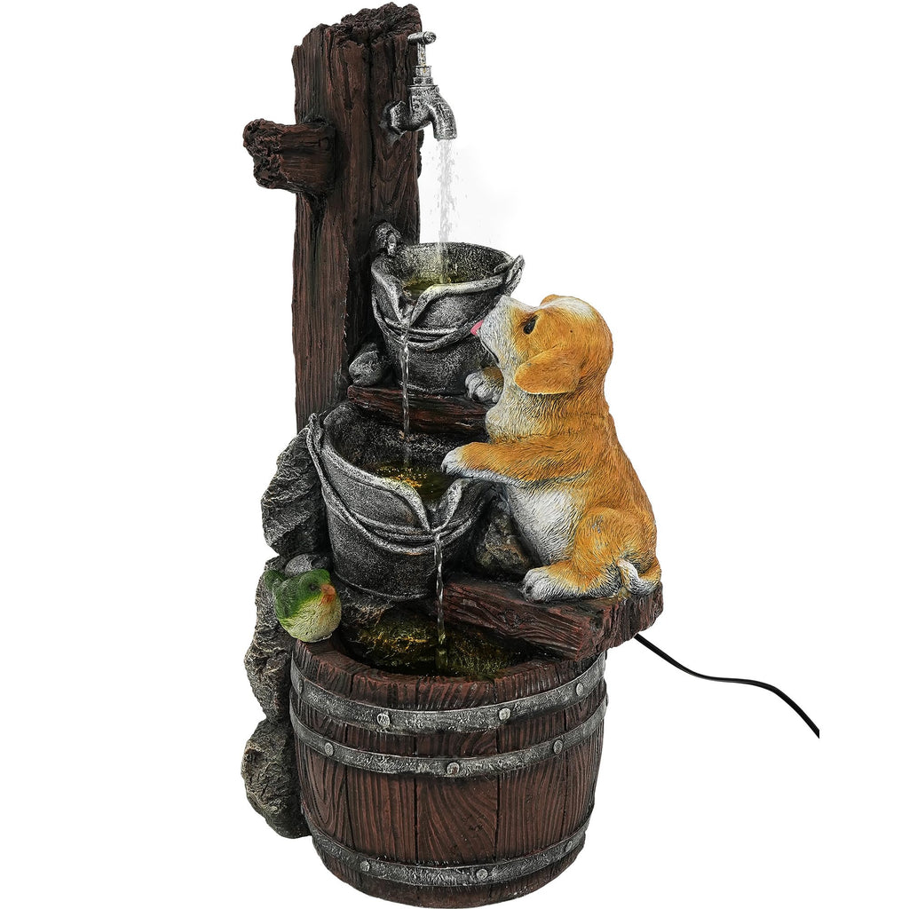 23" H Tiki Statue Outdoor Water Fountain with LED Lights