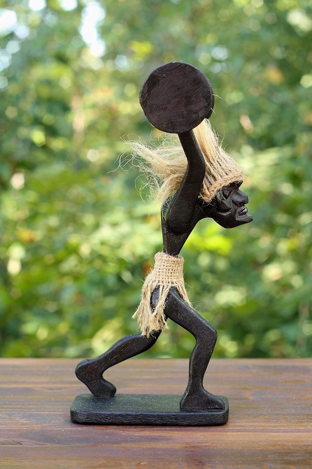 G6 Collection Wooden Handmade Tiki Weightlifting Statue, 10 inch