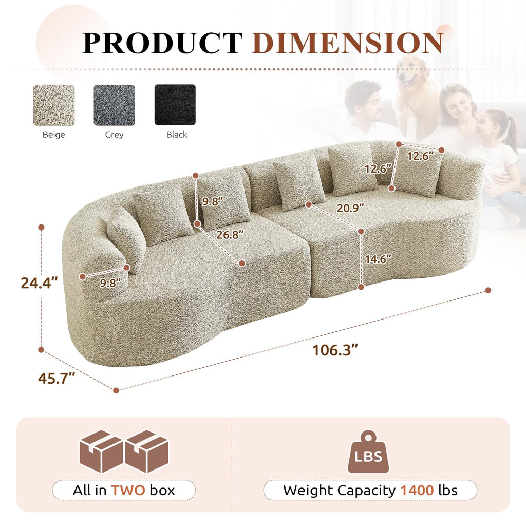 Curved Cloud Sectional Sofa with Pillows