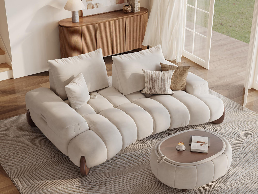 POVISON Arlo 85.2'' Oversized Curved Velvet Loveseat, 2 Seater, Beige