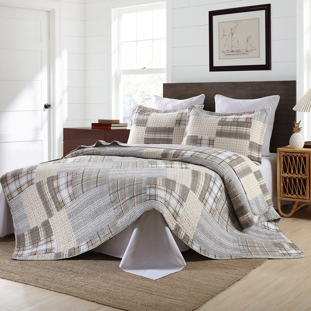 PANGUSHAN 100% Cotton Quilt Set Queen Size