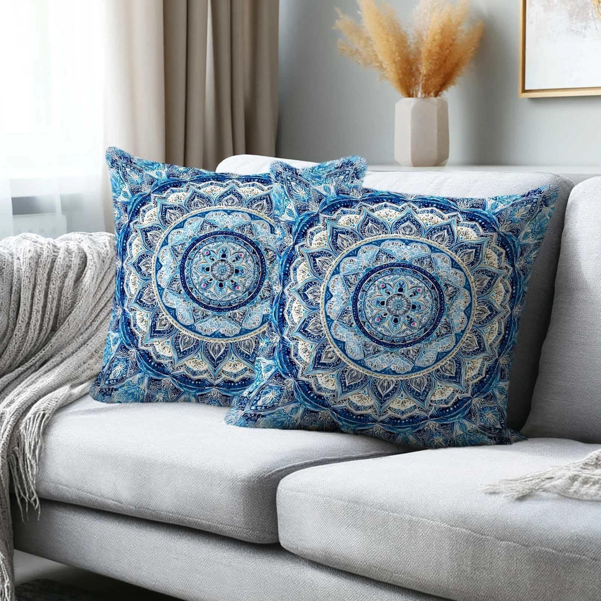 Teal Boho Mandala Throw Pillow Covers 18x18 Set of 2