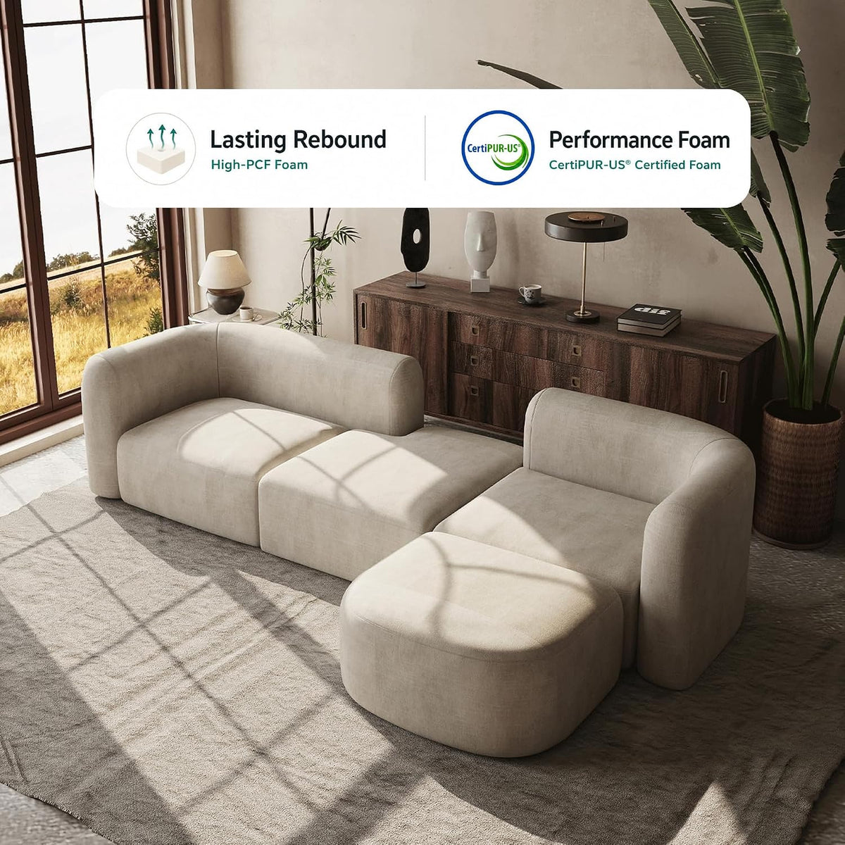 Acanva Mellow Modern Tight Curved Back Velvet Sofa, 4 Seater Modular