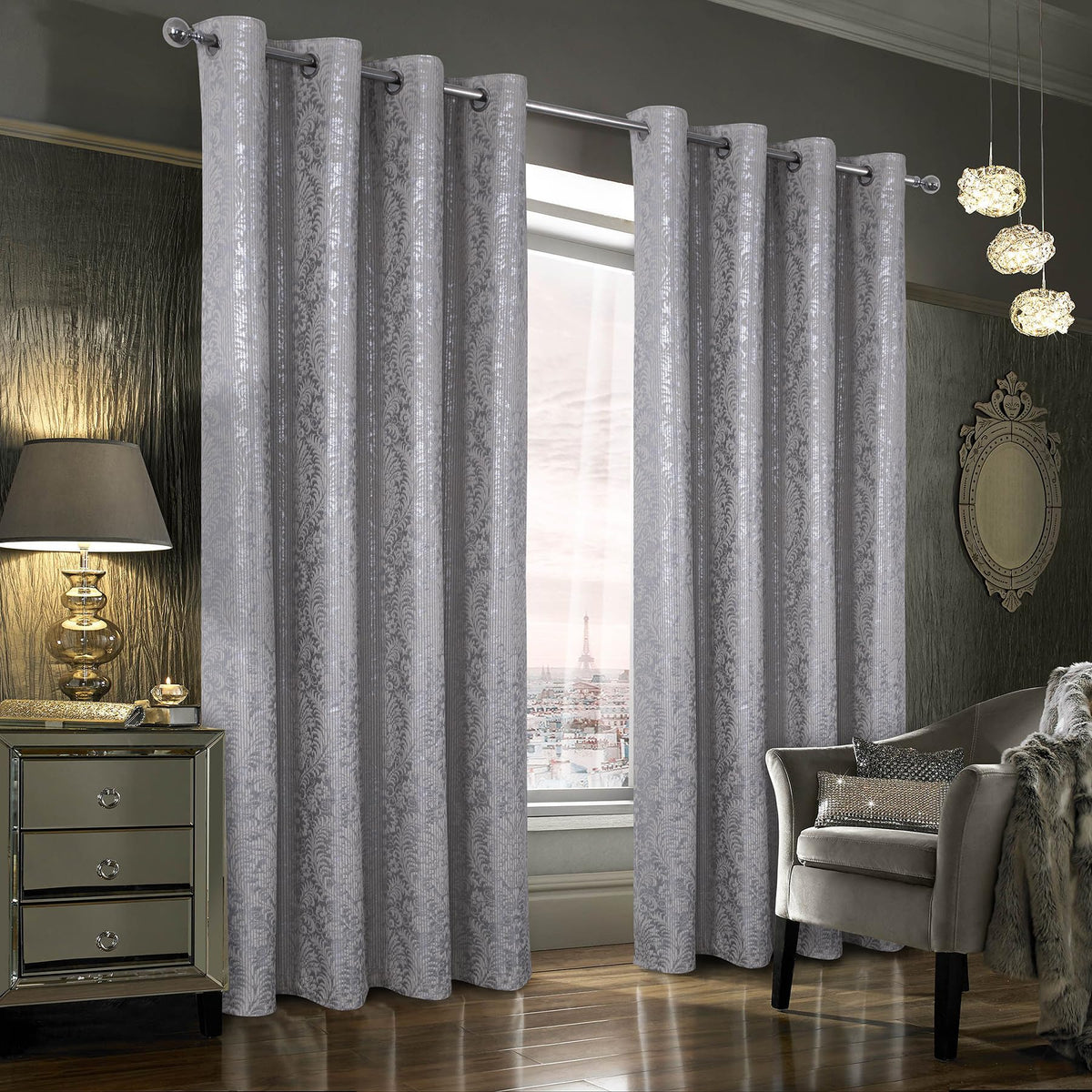 Damask Foil-Print Velvet Blackout Curtains