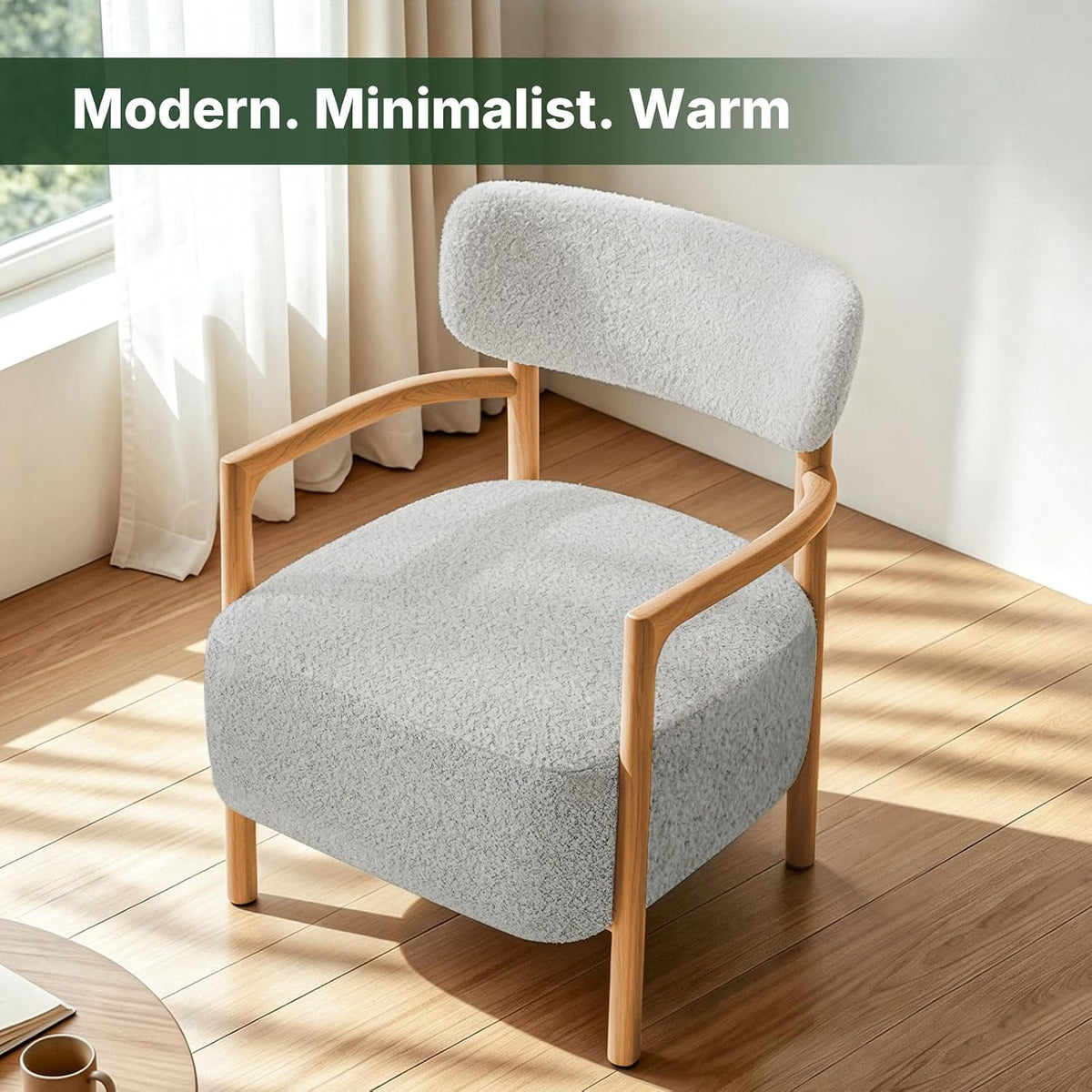 Busaurus Modern Accent Chair, Boucle Arm Chair for Living Room