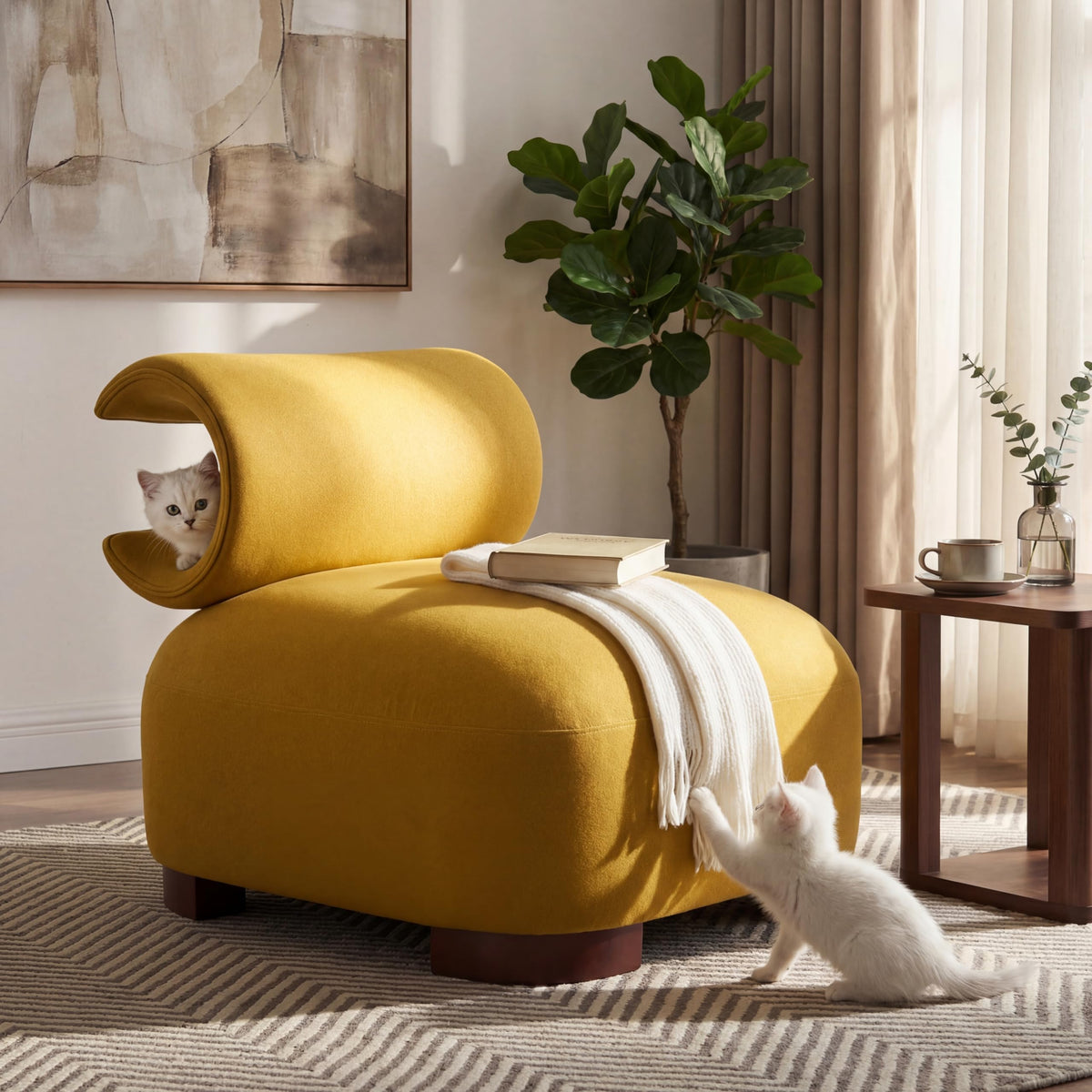Merax Modern Accent Chair with Pet Cave & Storage