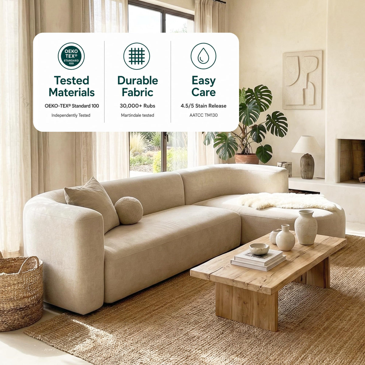 Acanva Mellow Modern Tight Curved Back Velvet Sofa, 4 Seater Modular