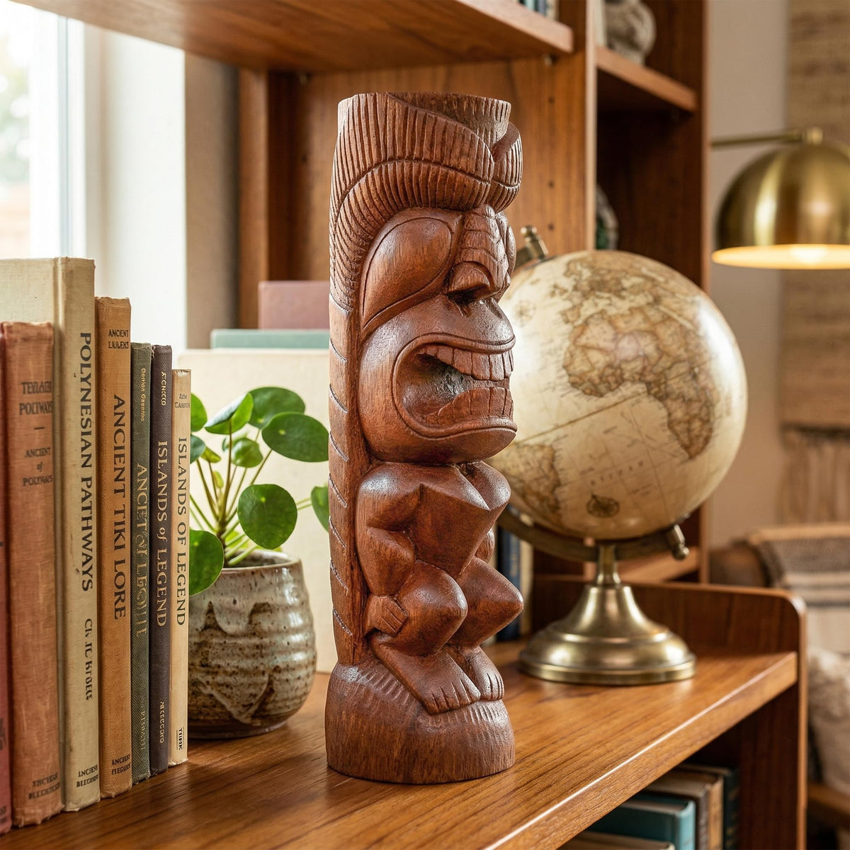 G6 Collection Handmade Wooden Primitive Tattoo Face Tribal Statue Sculpture Tiki