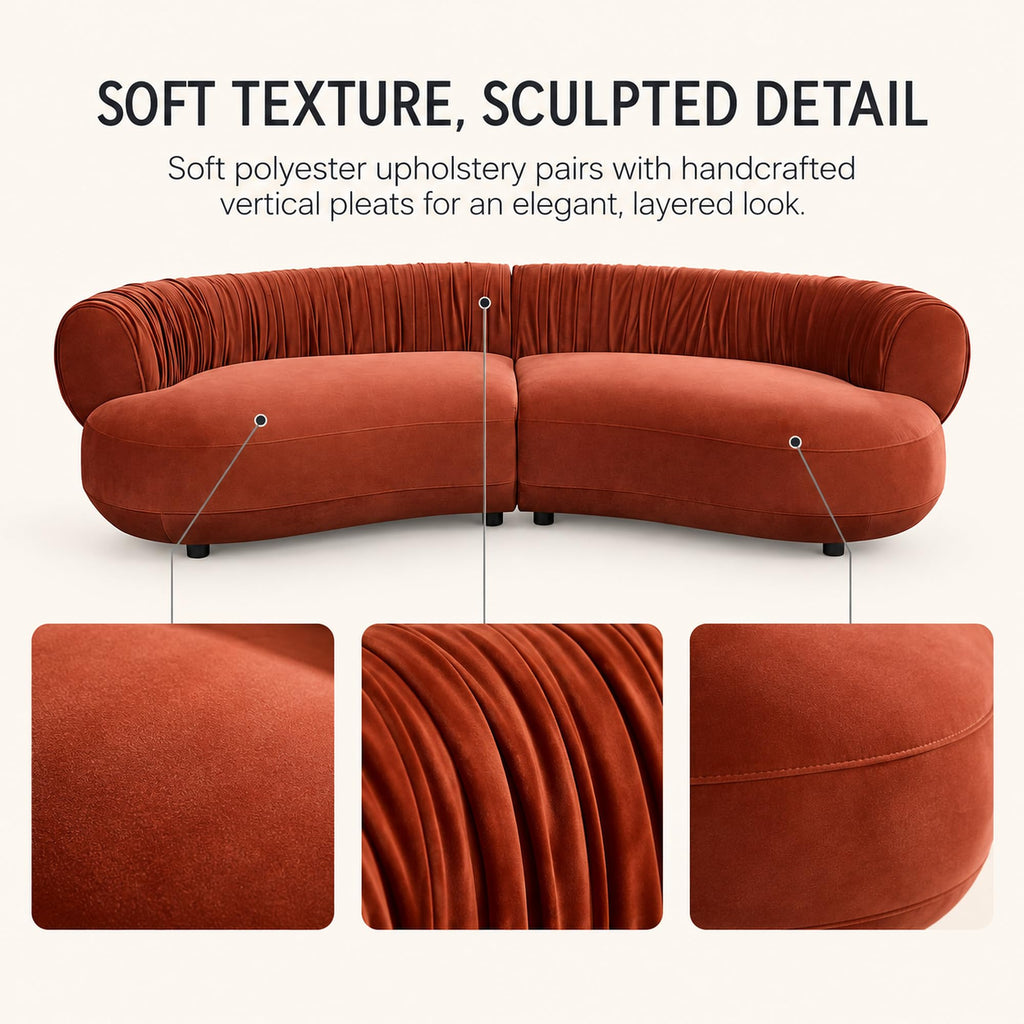 102.36" Curved Sectional Sofa, Gray Velvet 4-Seat Couch