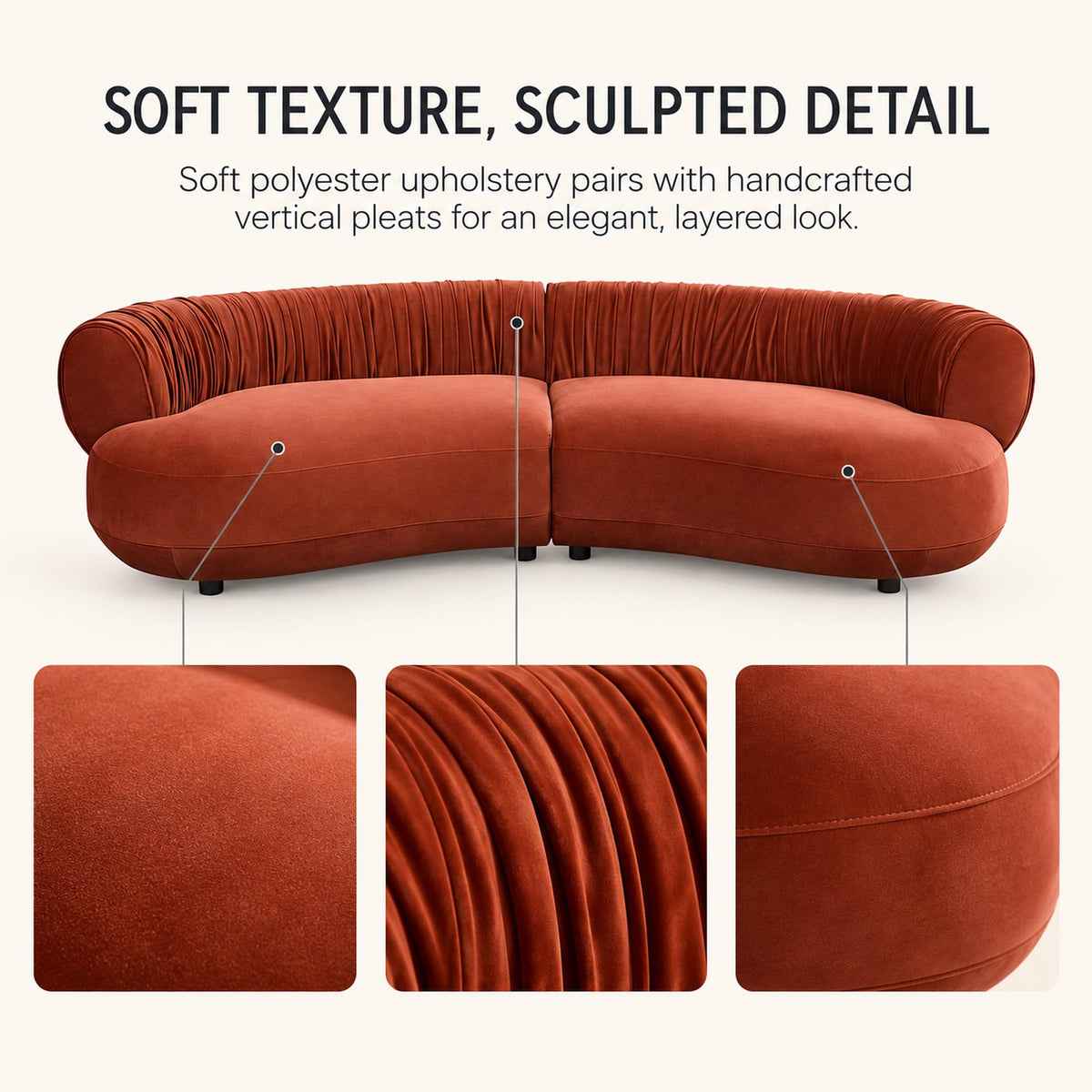 102.36" Curved Sectional Sofa, Gray Velvet 4-Seat Couch