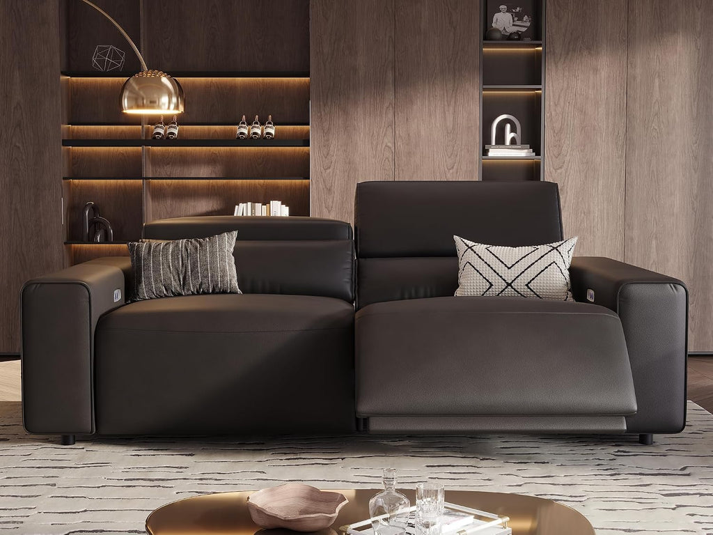POVISON Benjamin 77'' Faux Leather Reclining Sofa, 2 Seater, Black