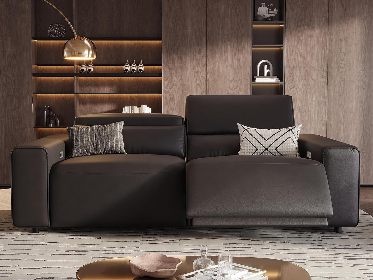 POVISON Benjamin 77'' Faux Leather Reclining Sofa, 2 Seater, Black