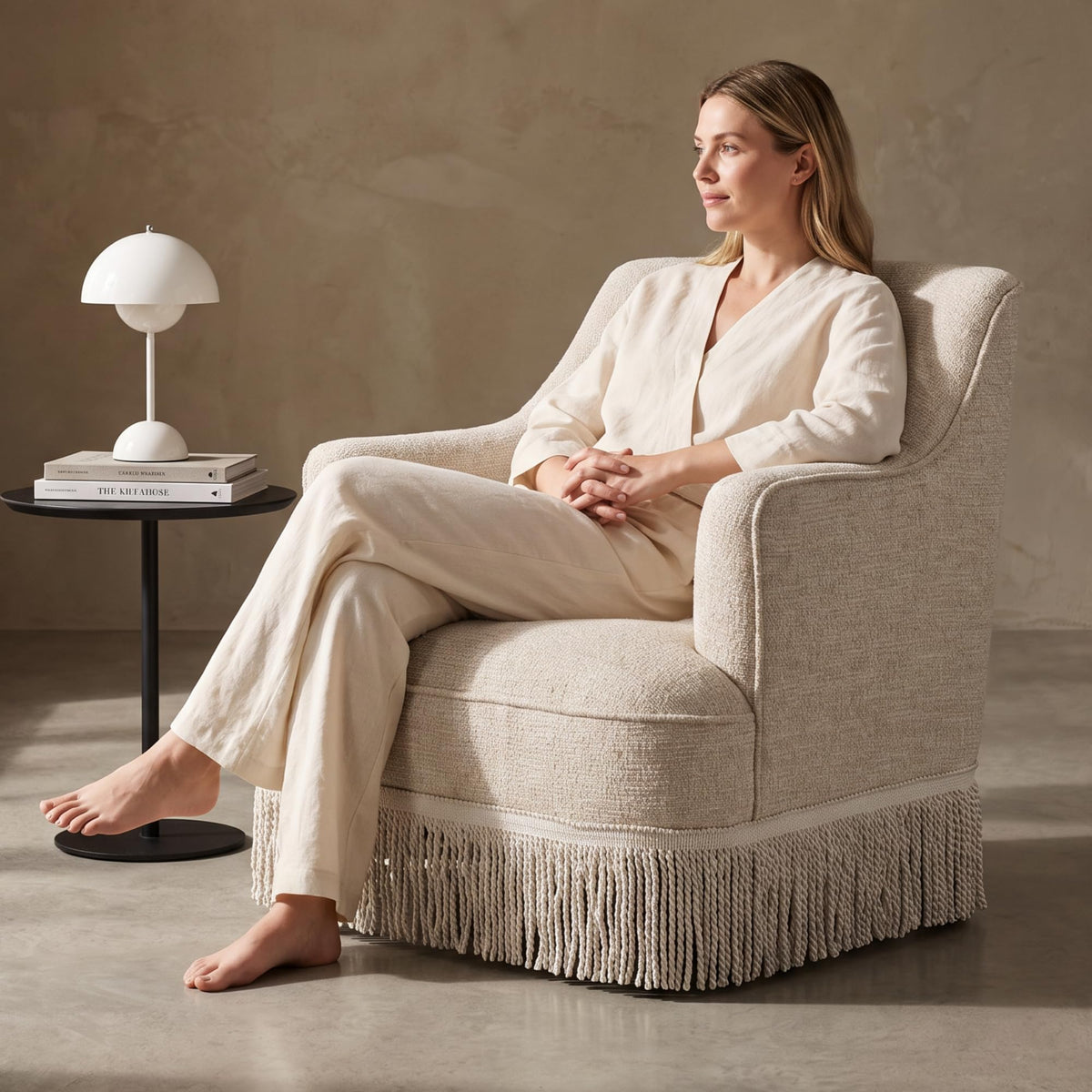 Hyfirm Vintage Accent Chair with Fringe Tassel Skirt