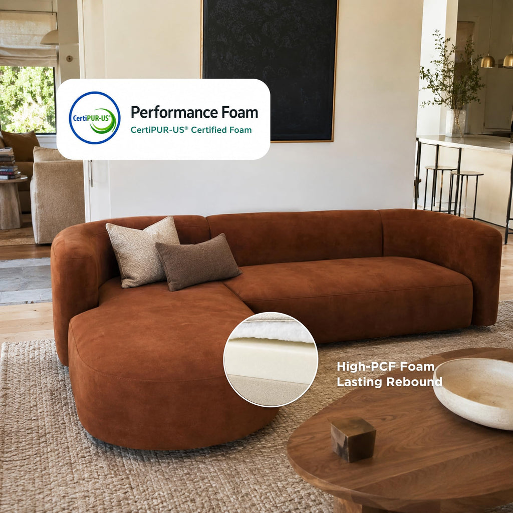 Acanva Mellow Modern Tight Curved Back Velvet Sofa, 4 Seater Modular