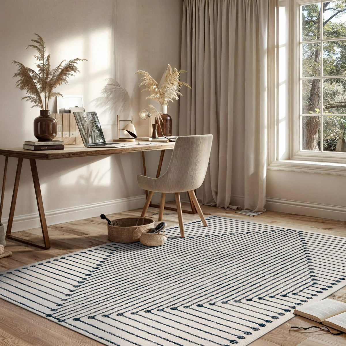 Rugshop Contemporary Bohemian Stripe Area Rug 7'10" x 10' Black