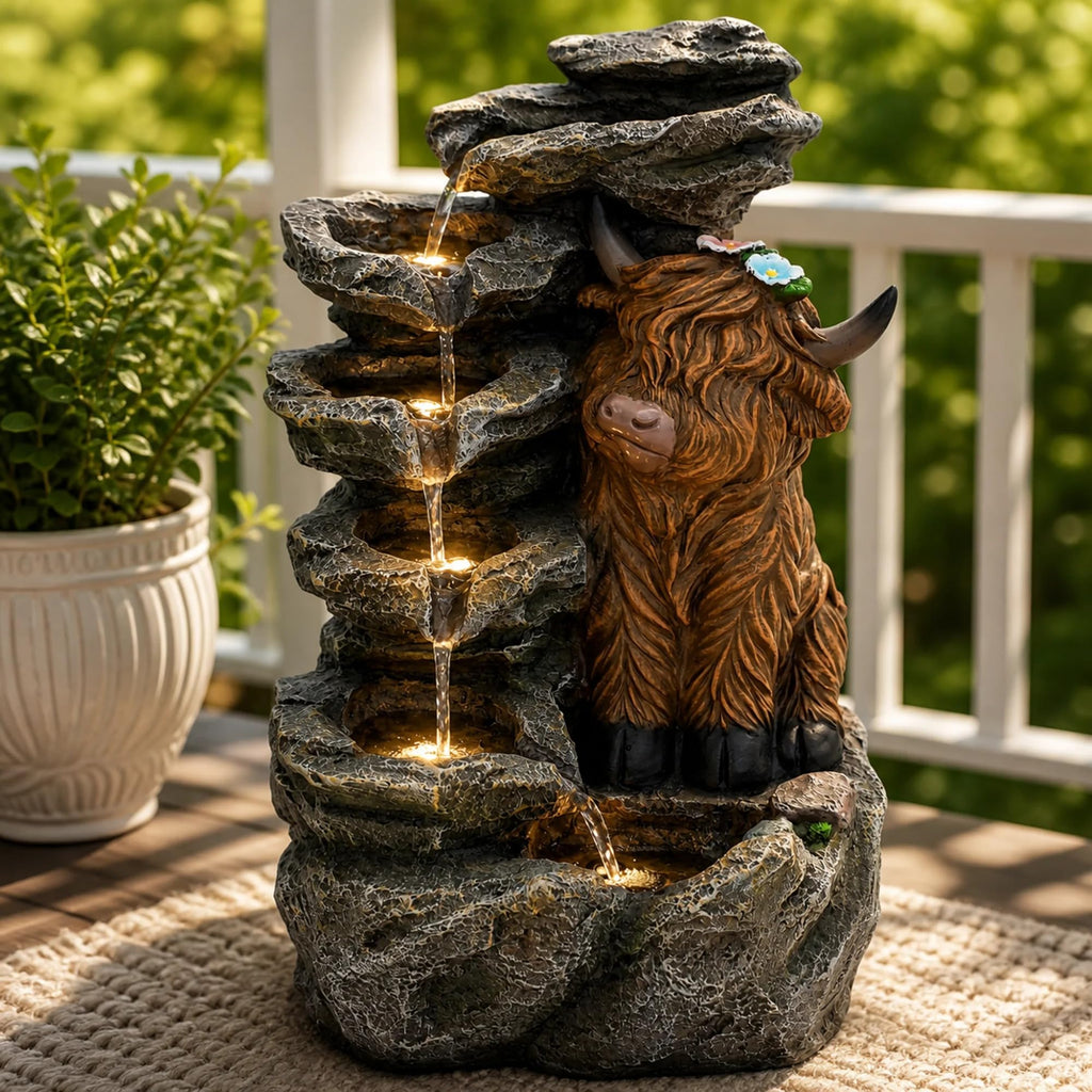 23" H Tiki Statue Outdoor Water Fountain with LED Lights