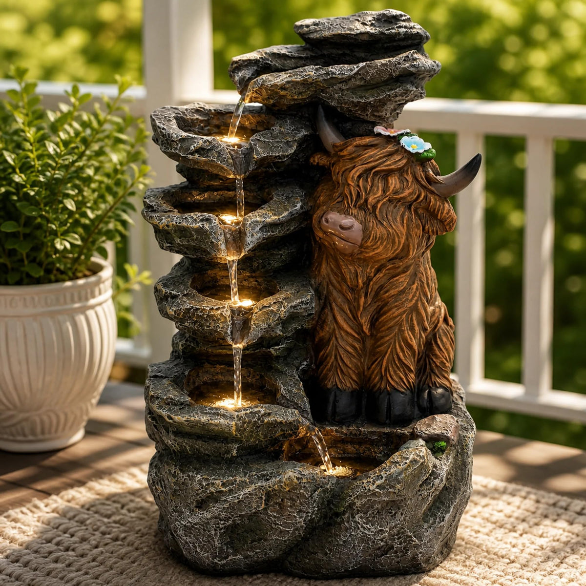 23" H Tiki Statue Outdoor Water Fountain with LED Lights