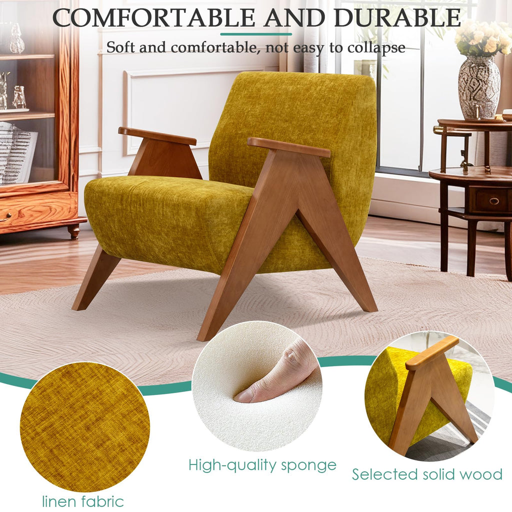 2 Pcs Home Accent Chair Mid Century Modern Accent Chair with Wood Frame