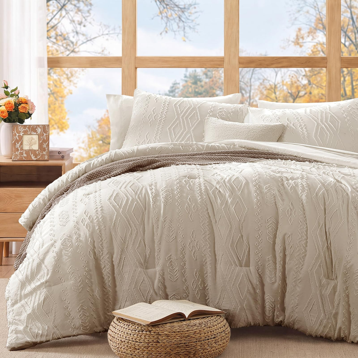 King Size Comforter Set- 7 Pieces Tufted Bed in a Bag King Bedding Sets