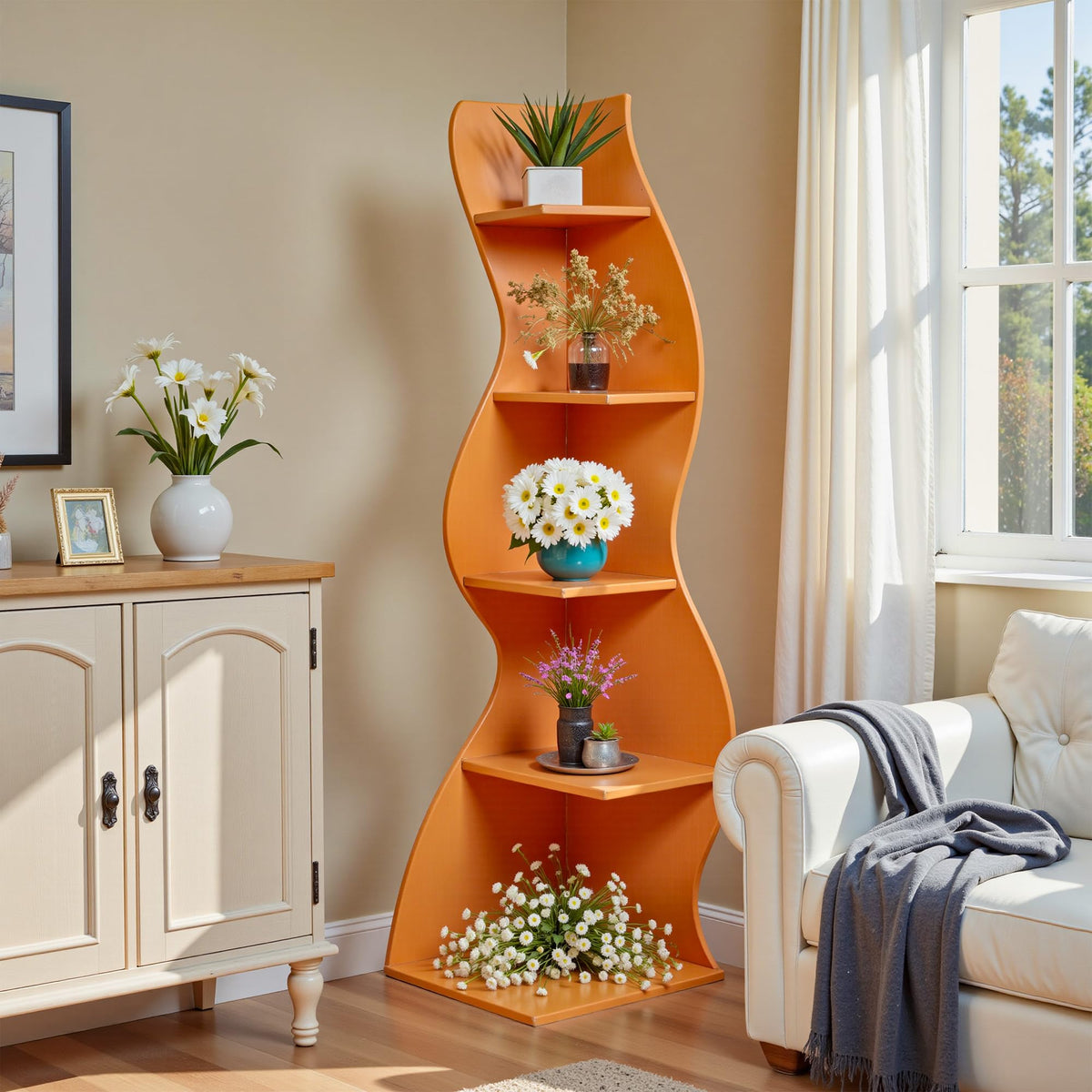 Bookcase Freestanding 71.3" Modern Book Case Display Shelf Tall Bookshelf with S-Shaped Pattern for Bedroom, Home Office, and Living Room, Black