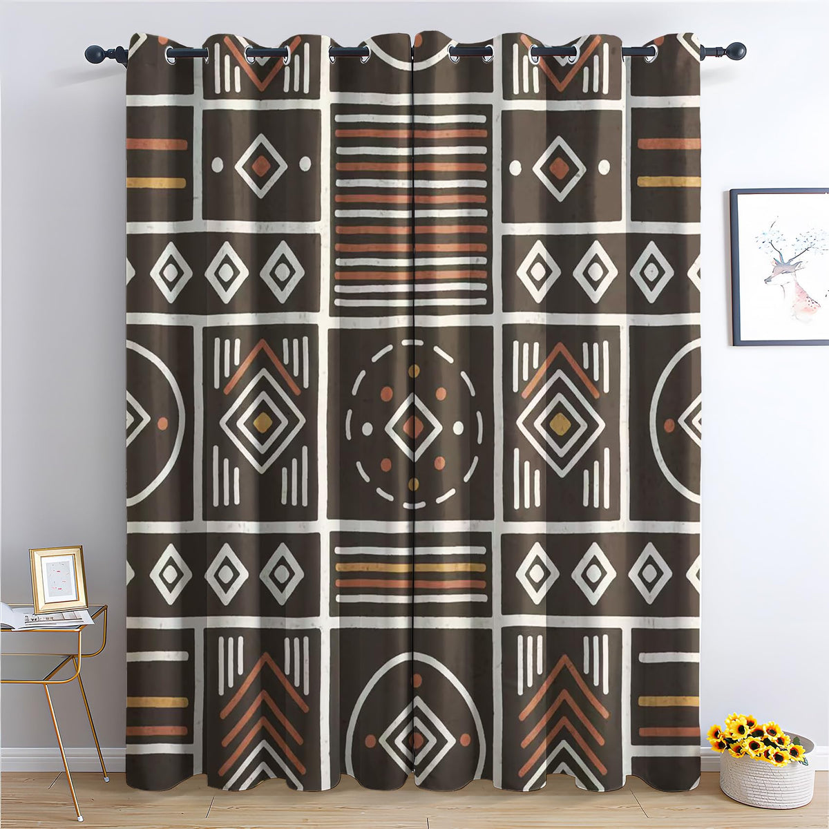 Mud Cloth Blackout Grommet Curtains