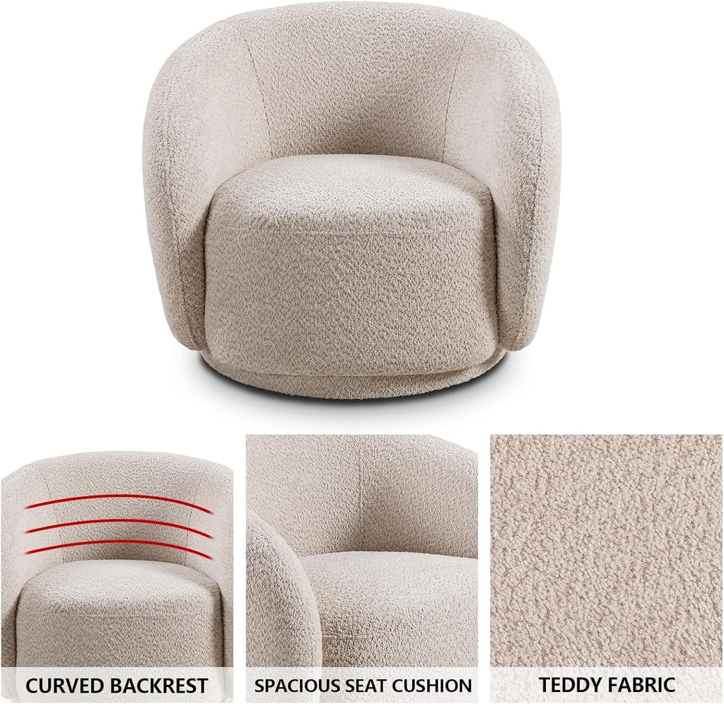 Oversized Boucle Accent Chair, Cream White Sherpa Wingback Chair