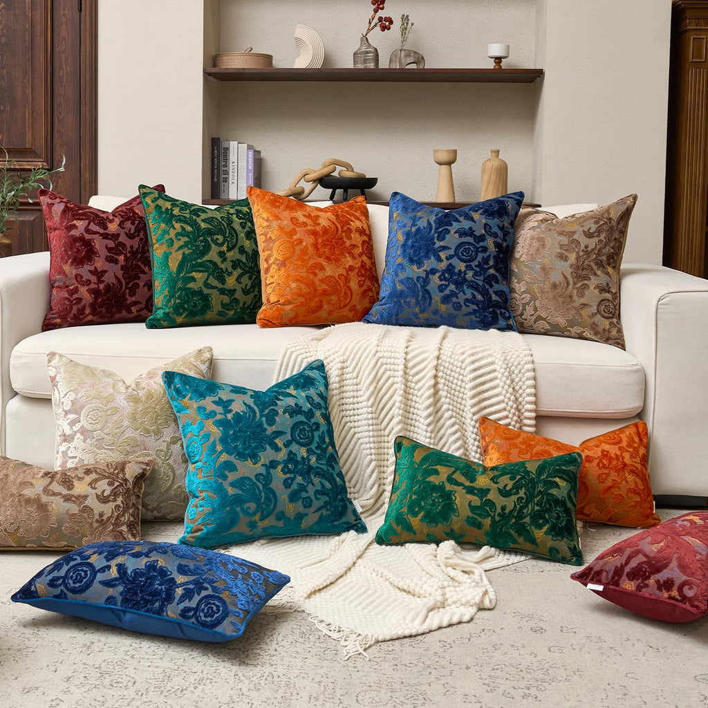 Vintage Floral Cut-Velvet Pillow Cover
