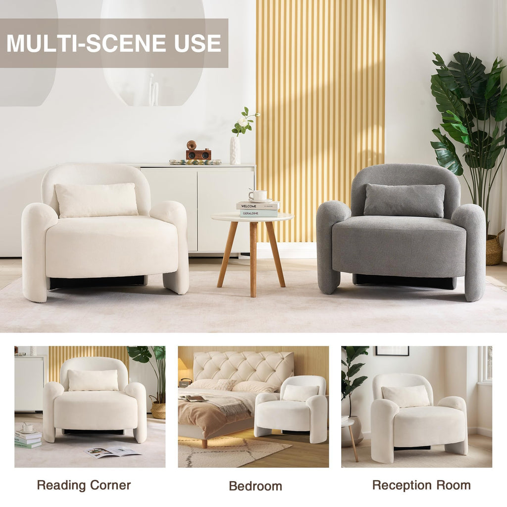 LOULENS Accent Chair Set of 2, Linen Fabric Lounge Armchair, Yellow